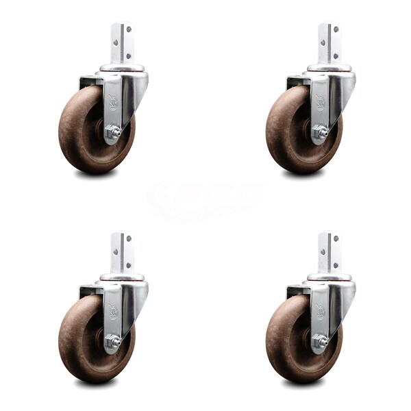 4 Inch High Temp Glass Filled Nylon Wheel Swivel 3/4 Inch Square Stem Caster Set